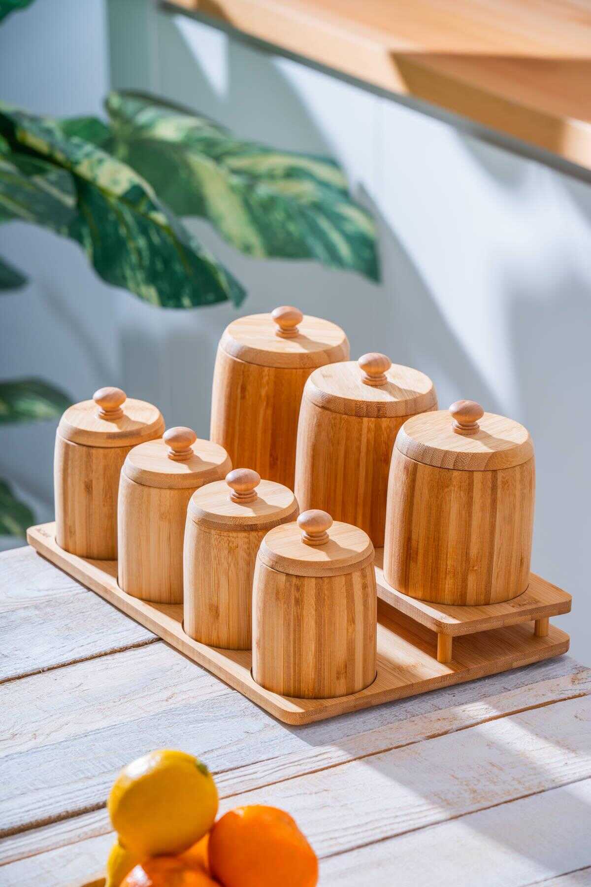 Bambu Standlı 7 li Baharat Takımı