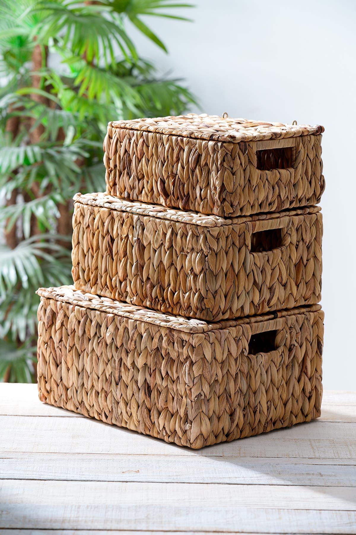 Wicker Dekoratif Kapaklı Hasır Sepet