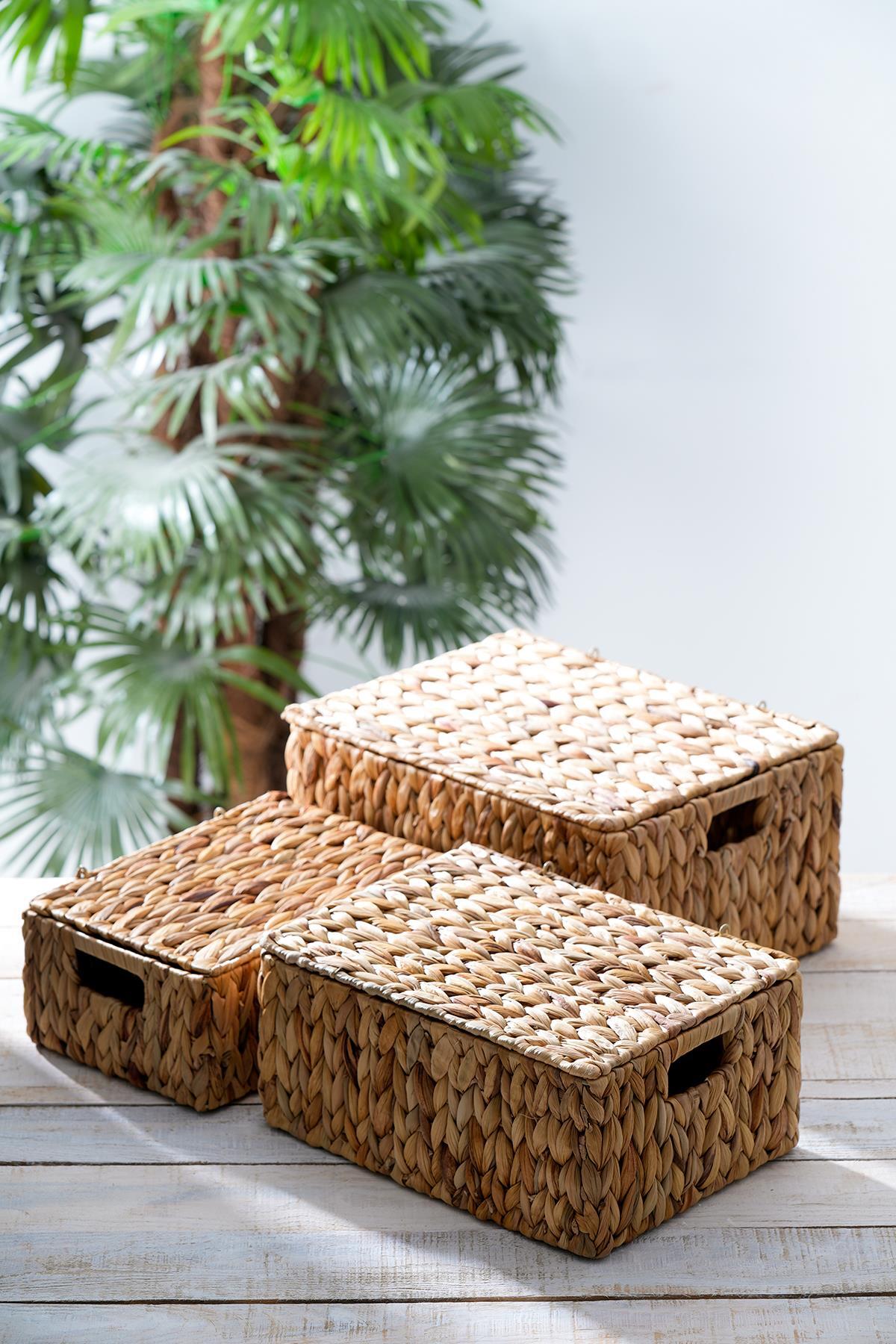 Wicker Dekoratif Kapaklı Hasır Sepet